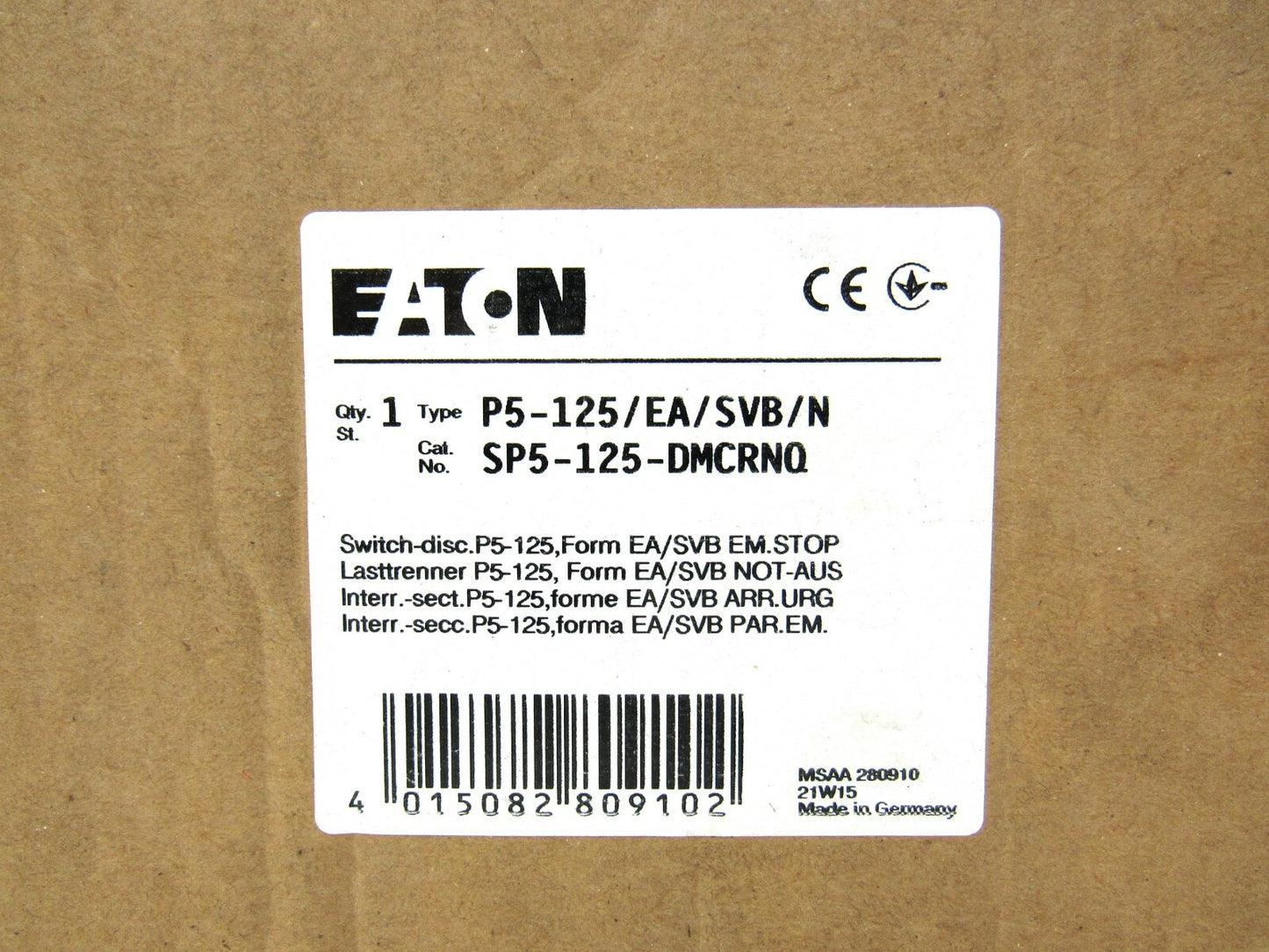 NEW  MOELLER P5-125/EA/SVB/N 280913 EATON ELECTRIC