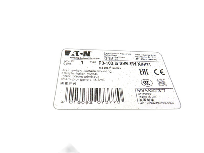 EATON  P3-100/I5/SVB-SW/N/HI11   series P3 Main switch   New
