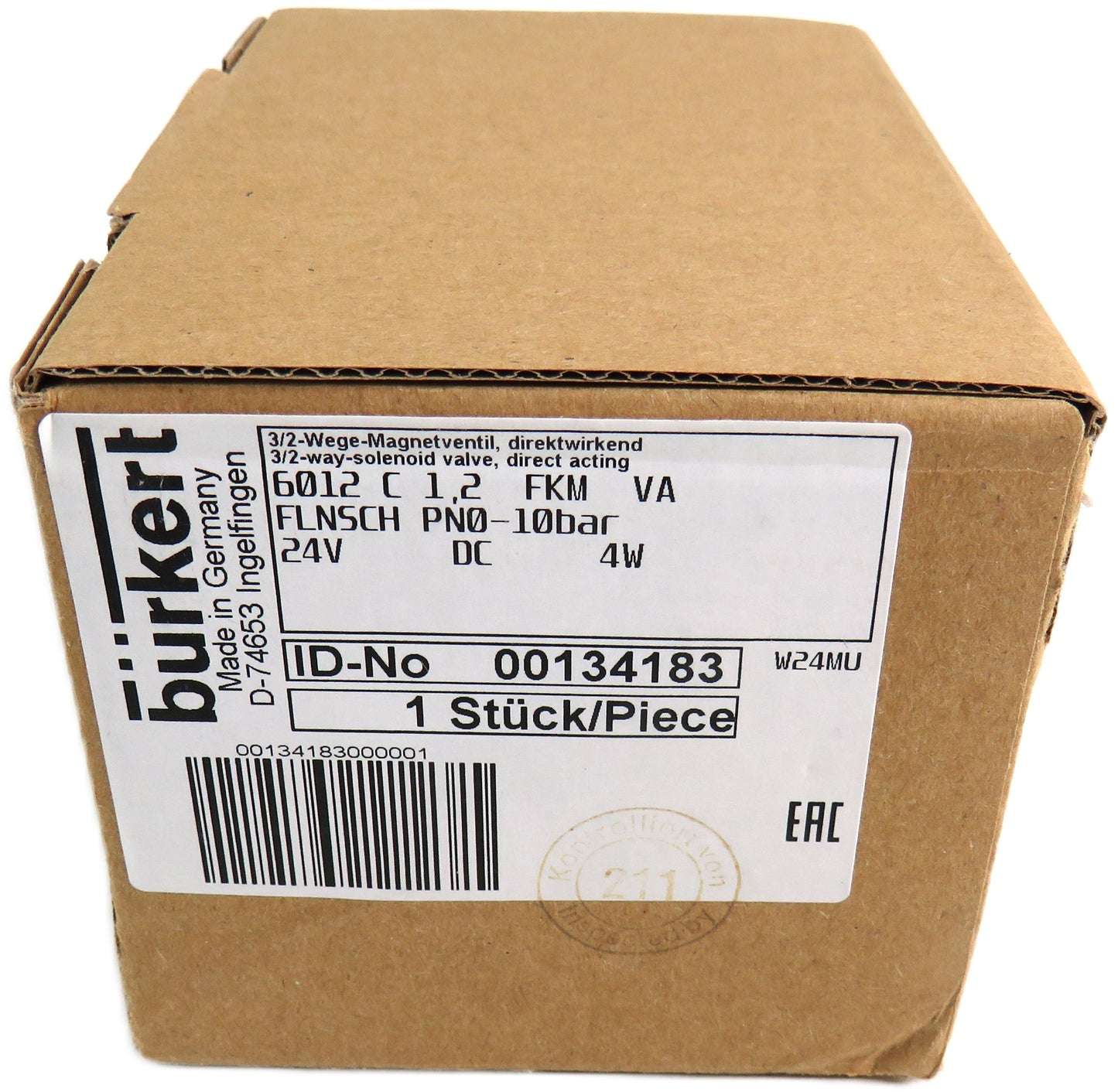 BURKERT 6012 SOLENOID VALVE 00134183 134 183 C 1,2 FKM VA FLNSCH New