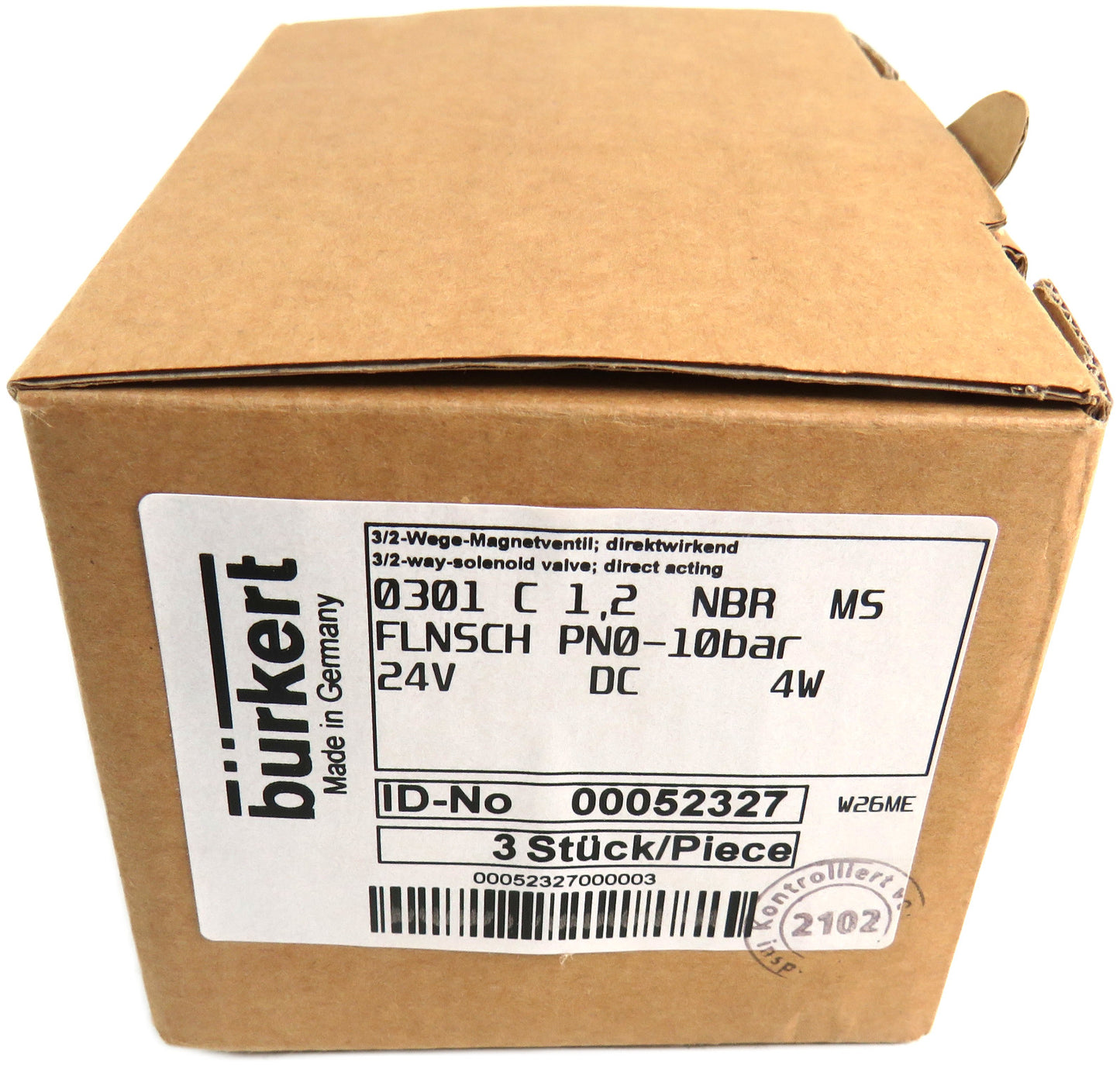 BURKERT  00052327 0301 C 1,2 NBR MS 52327    New