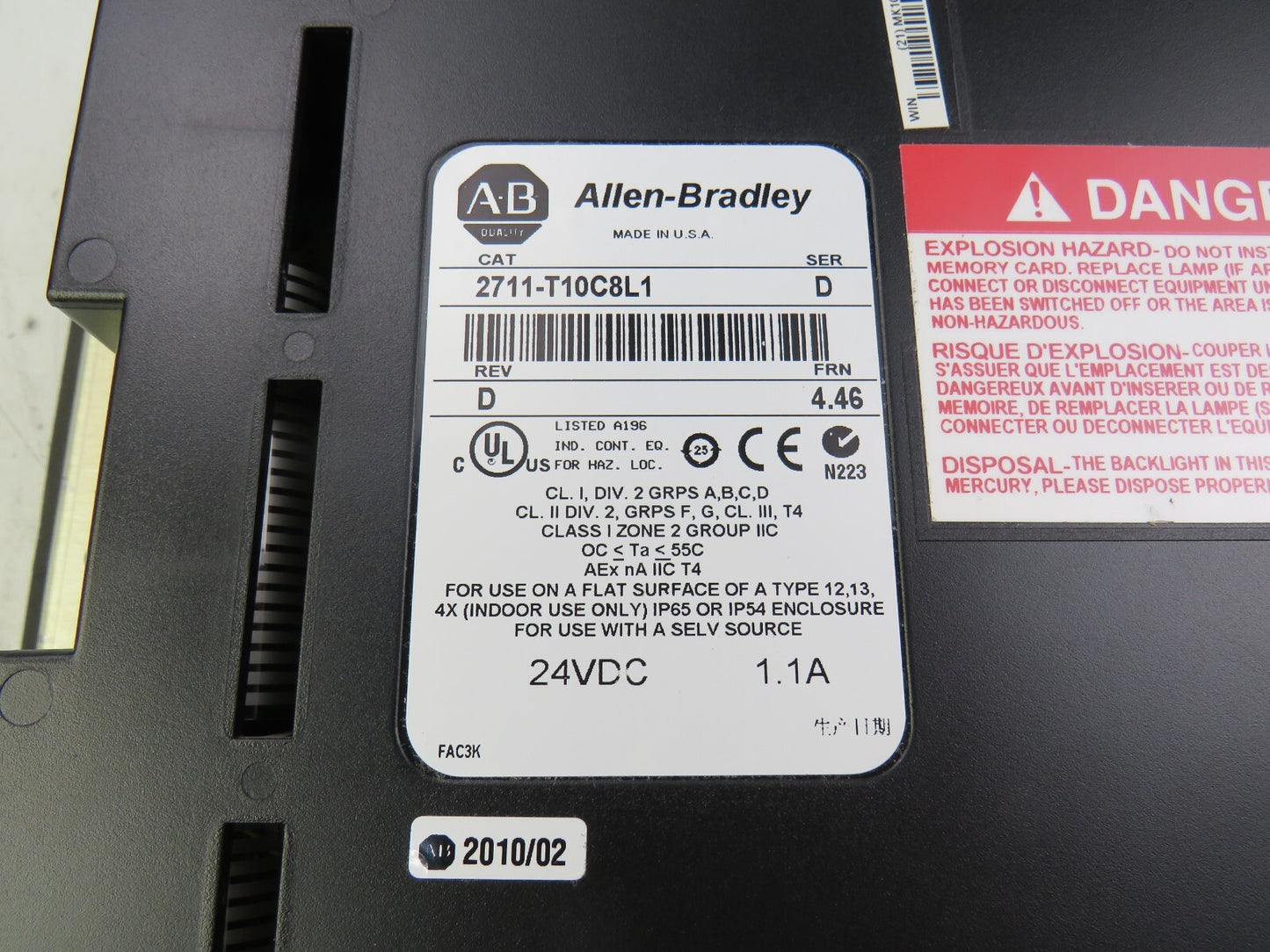 ALLEN-BRADLEY 2711-T10C8L1 ALLEN BRADLEY - PANELVIEW 1000, 10 INCH   New