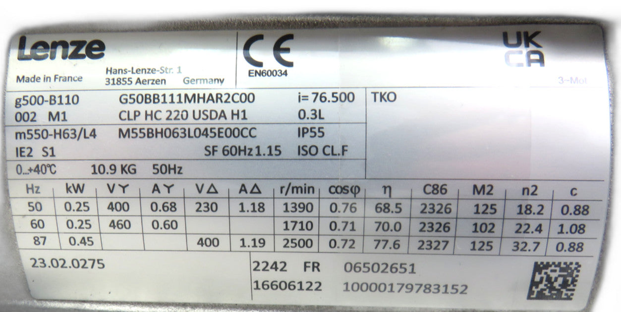 Lenze g50bb111mhar2c00 g500-b110 m550-h63/l4 clp hc 220 usda h1    New