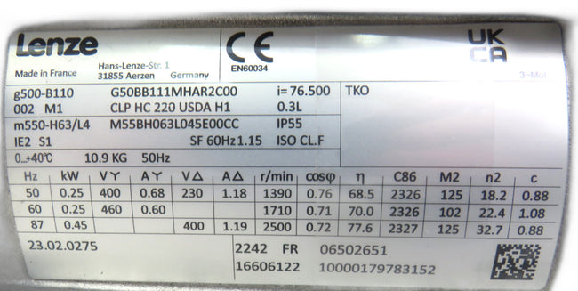 Lenze g50bb111mhar2c00 g500-b110 m550-h63/l4 clp hc 220 usda h1    New