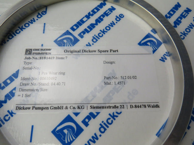 DICKOW PUMPEN 00610492  WEAR RING  512.01/02    New