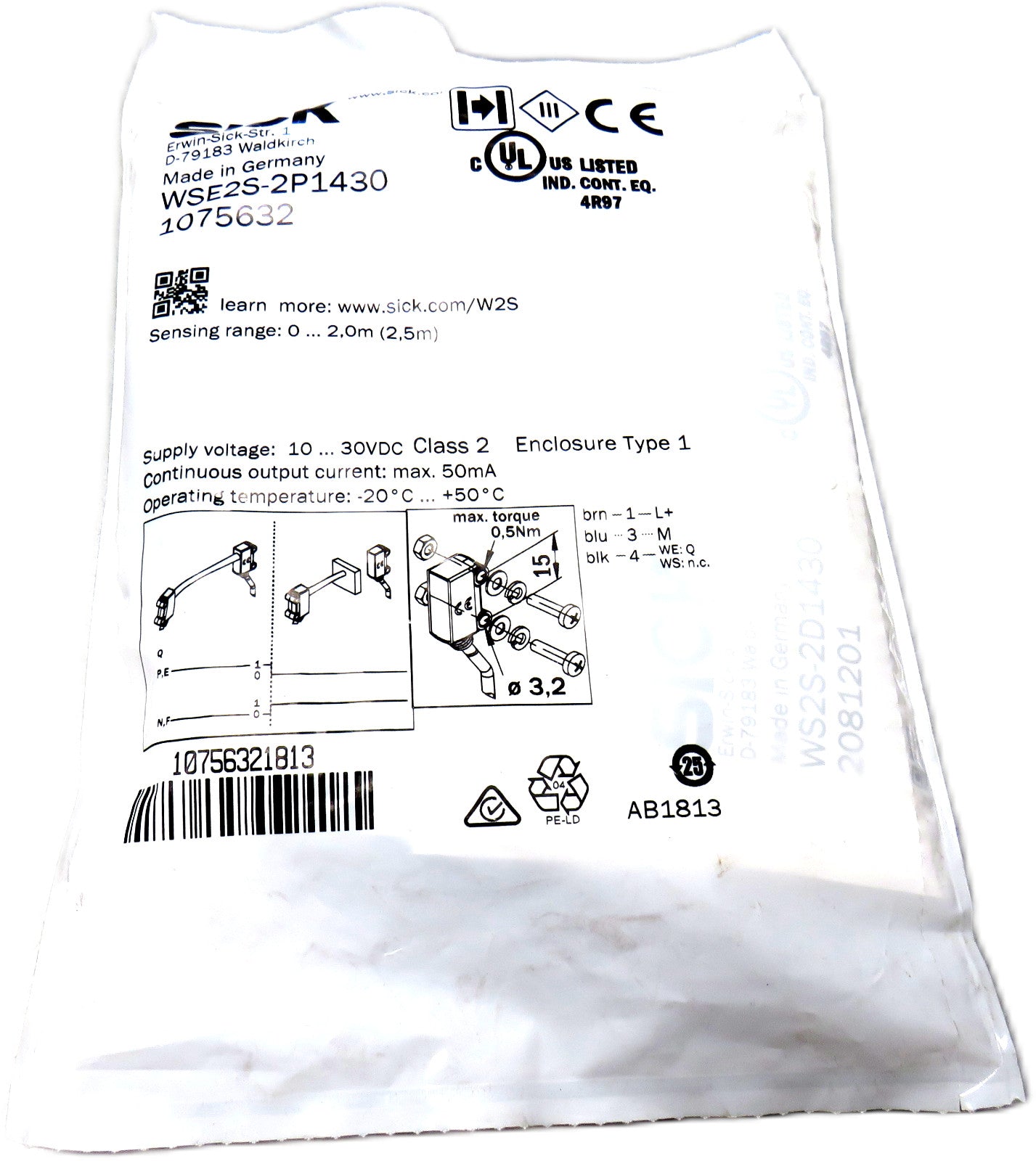 SICK  1075632 WSE2S-2P1430 Miniature photoelectric sensor    New