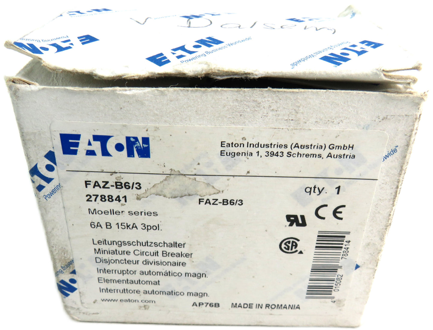 EATON  FAZ-B6/3 CIRCUIT BREAKER    New