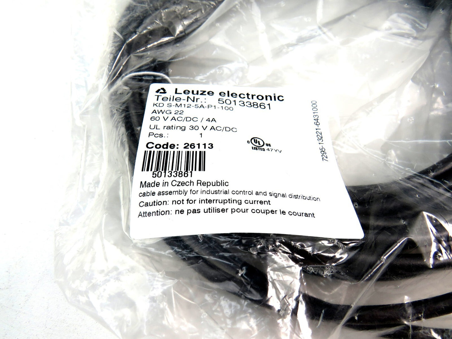 LEUZE ELECTRONIC S-M12-5A-P1-100 connecting cable     New